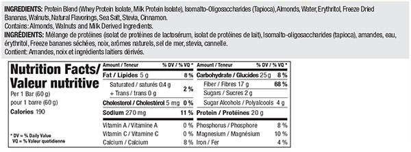  Quest's All Natural Banana Nut Muffin Protein Bar Nutrition Facts