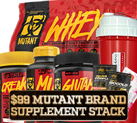 $99 Supplement Stack featuring Mutant brand products collage.