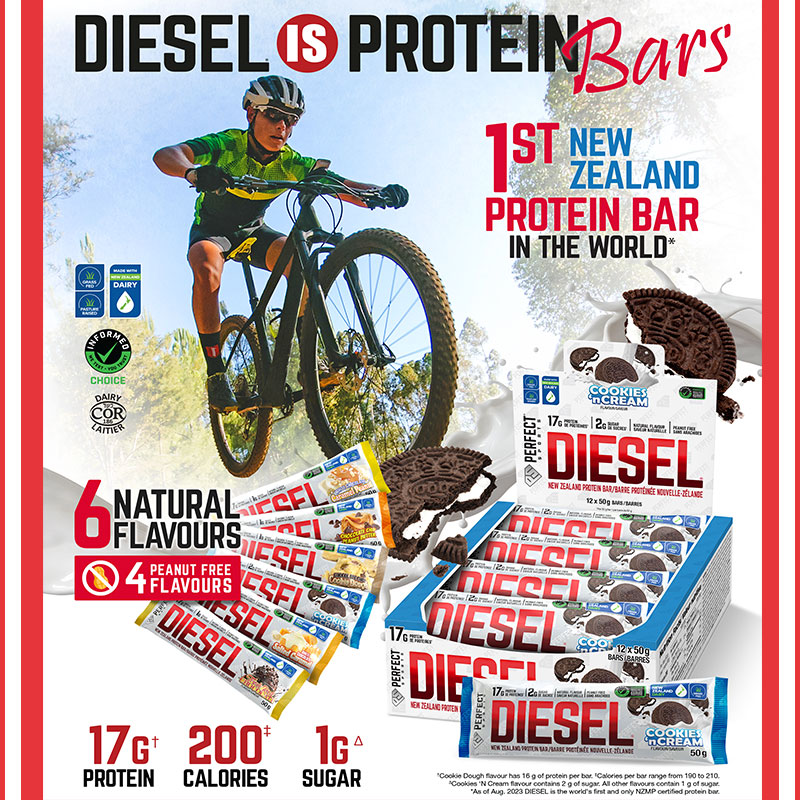Perfect Sports Diesel New Zealand Protein Bars Breakdown Info.